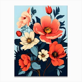 Flowers On A Blue Background 4 Canvas Print