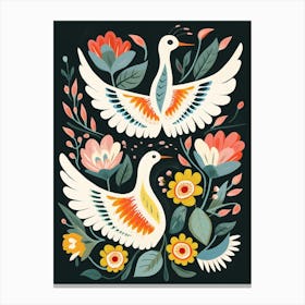 Folk Style Bird Painting Swan 2 Canvas Print