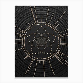 Geometric Glyph Symbol in Gold with Radial Array Lines on Dark Gray n.0252 Canvas Print