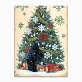 William Morris Black Bear Christmas Tree Canvas Print