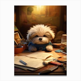 Cute Puppy's Educational Expedition Print Canvas Print