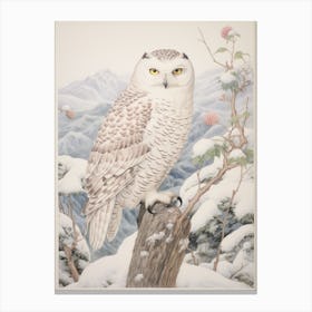 Vintage Bird Drawing Snowy Owl 1 Canvas Print