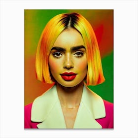 Lily Collins Colourful Pop Movies Art Movies Canvas Print