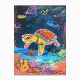Sea Turtle & Friends At Night In The Ocean Canvas Print