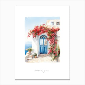 Santorini, Greece   Mediterranean Doors Watercolour Painting 4 Poster Canvas Print