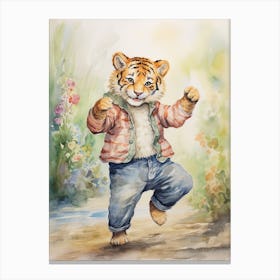 Tiger Illustration Dancing Watercolour 3 Canvas Print