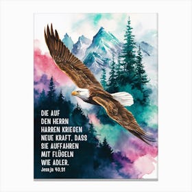 Bible Verse, Jesaja 40,31, Die auf den HERRN harren kriegen neue Kraft, dass sie auffahren mit Flügeln wie Adler, Christian Art, Water Color Painting Canvas Print