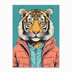 Tiger Illustrations Wearing A Shirt And Hoodie 2 Canvas Print