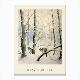 Winter Watercolour Gray Squirrel 1 Poster Canvas Print