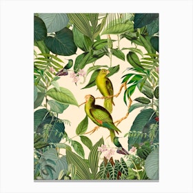 Green Jungle Parakeets Canvas Print