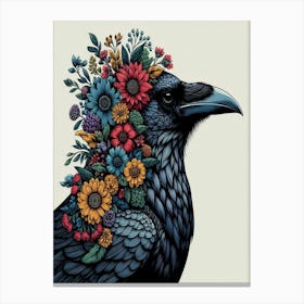 Crow With Flowers 5 Canvas Print