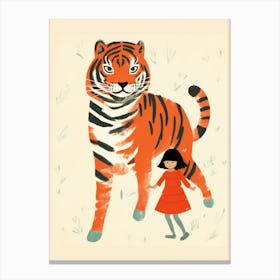 Little Girl And Tiger Canvas Print