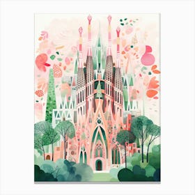 La Sagrada Família   Barcelona, Spain   Cute Botanical Illustration Travel 6 Canvas Print