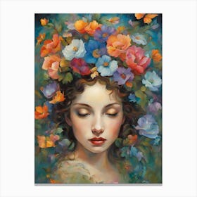 Woman With Flowers On Her Head Stampe su tela