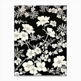 Great Japan Hokusai Black And White Flowers 2 Canvas Print