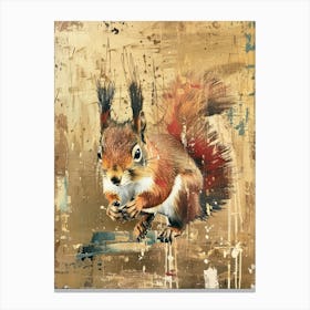 Red Squirrel Gold Effect Collage 4 Canvas Print