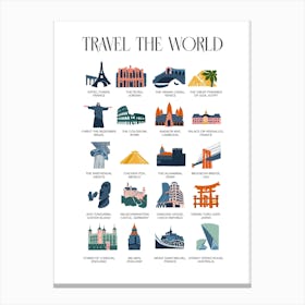 Travel The World, Travel Poster In Cute Illustration Canvas Print