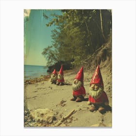 Polaroid Inspired Gnomes On The Beach 3 Canvas Print