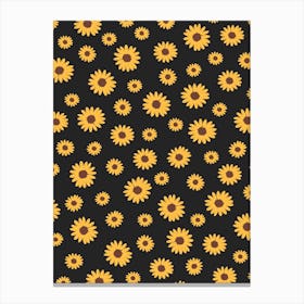 Sunflowers Black Background Canvas Print