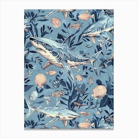 Pastel Blue Pelagic Thresher Watercolour Seascape Pattern 3 Canvas Print