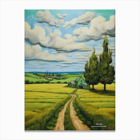 Green plains, distant hills, country houses,renewal and hope,life,spring acrylic colors.16 Canvas Print