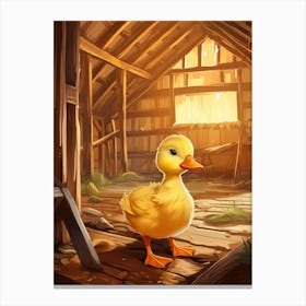 Cartoon Duckling In A Farm Barn 1 Canvas Print