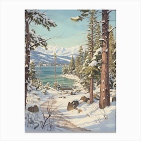 Vintage Winter Illustration Lake Tahoe Usa 2 Canvas Print