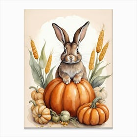 Painting Of A Cute Bunny With A Pumpkins (44) Canvas Print