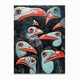 Abstract Bird Linocut Style 1 Canvas Print
