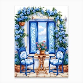 Blue Table And Chairs Canvas Print