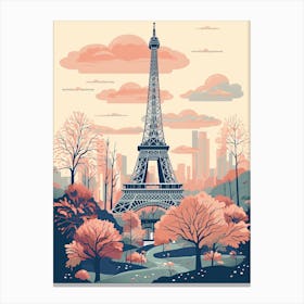 Eiffel Tower   Paris, France   Cute Botanical Illustration Travel 5 Canvas Print