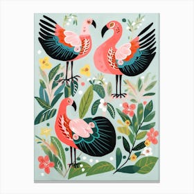 Folk Style Bird Painting Flamingo 2 Canvas Print