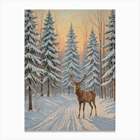 Winter Deer In The Snow Canvas Print