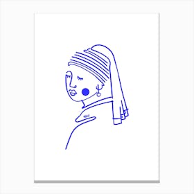 Girl Wearing A Pearl Earring Blue Canvas Print