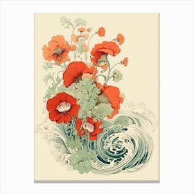 Great Wave With Nasturtium Flower Drawing In The Style Of Ukiyo E 1 Canvas Print