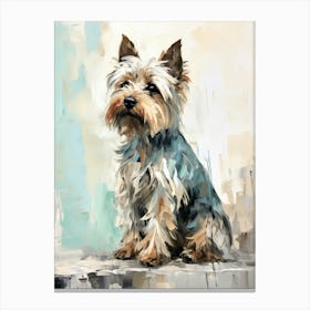 Yorkshire Terrier Dog, Painting In Light Teal And Brown 2 Canvas Print