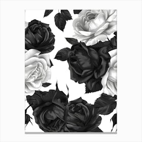 Black And White Roses Seamless Pattern Canvas Print