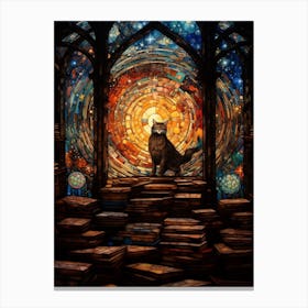 Starry Night Style Stained Glass Cat Canvas Print