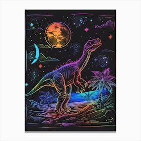 Neon Dinosaur Lines At Night 2 Canvas Print
