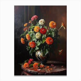 Baroque Floral Still Life Zinnia 3 Canvas Print