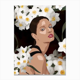 Portrait Of A Woman With A Daffodils Canvas Print