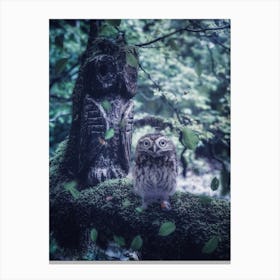 Baby Owl And Wood Totem Canvas Print