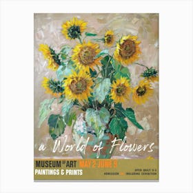 A World Of Flowers, Van Gogh Exhibition Sunflowers 5 Canvas Print
