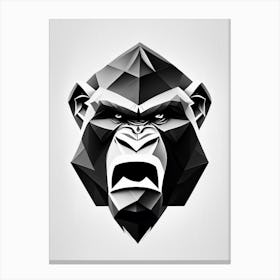 Angry Gorilla Showing Teeth Gorillas Black & White Geometric 1 Canvas Print