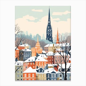 Vintage Winter Travel Illustration Hamburg Germany 3 Canvas Print