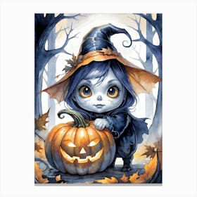 Cute Jack O Lantern Halloween Painting (19) Canvas Print