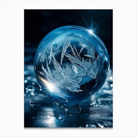 Frozen Reality Captured In A Crystalline Ice Sphere Macro Photography Style Detailed Reflections A Canvas Print