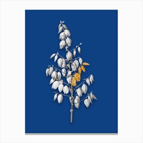 Vintage Adams Needle Black and White Gold Leaf Floral Art on Midnight Blue Canvas Print