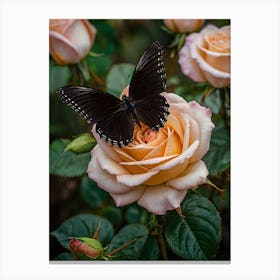 Butterfly On Roses Canvas Print