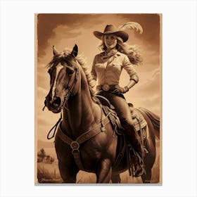 Cowgirl On Horse Vintage Poster 8 Canvas Print